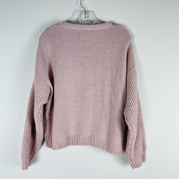 Love Tree purple lilac open knit cropped boxy sweater large - Picture 4 of 8